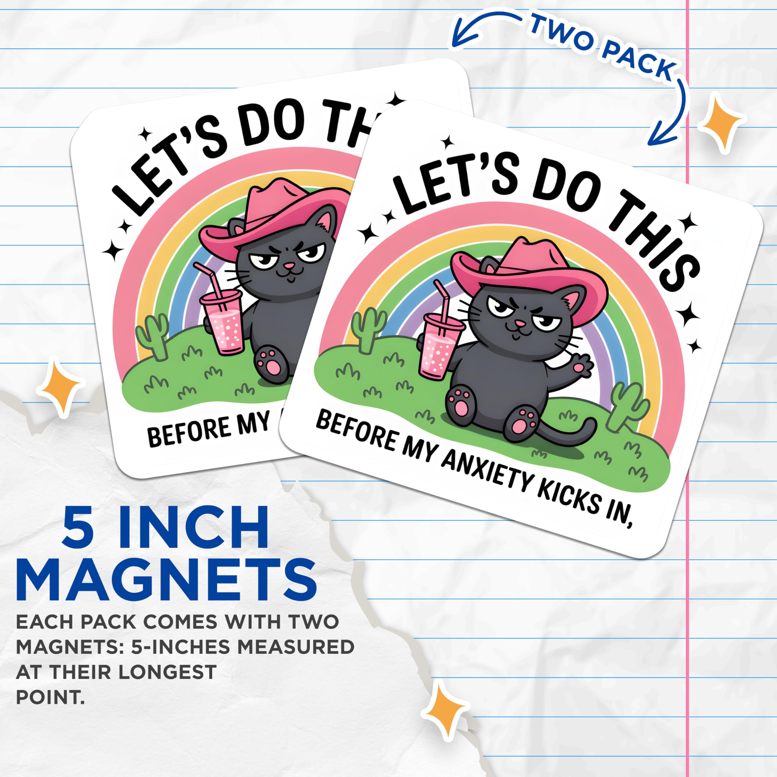 (2 Pack) Funny Cat Magnets - Anxiety Humor - Kawaii Cat Meme - Mental Health Reminder - Sarcastic Quote Decor - 5 Inches On Longest Side - Thick Durable Magnet - Made in USA - MAG20952