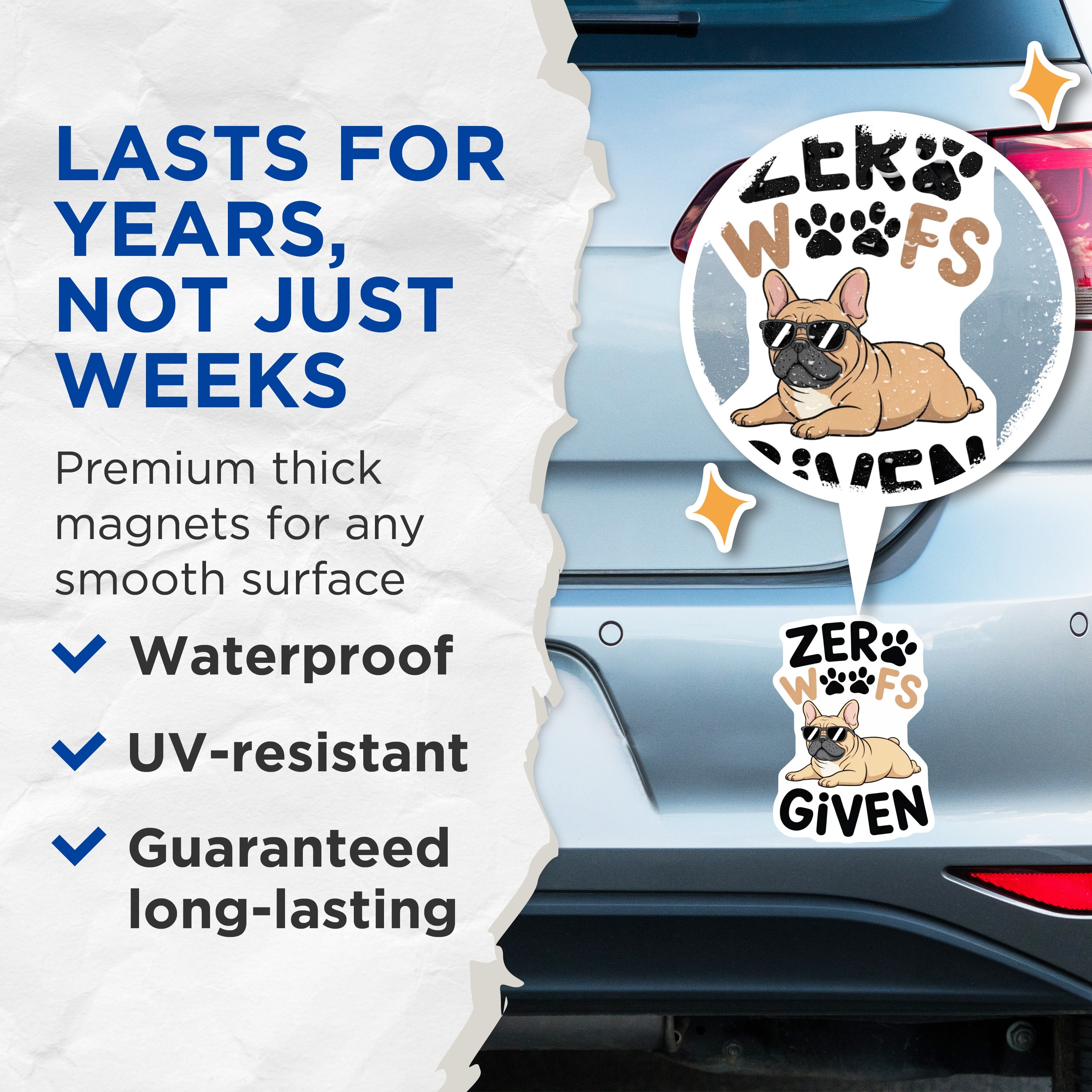 (2 Pack) French Bulldog Magnets - Zero Woofs Given - Sassy Dog Owner Fridge Decor - 5 Inches On Longest Side - Thick Durable Magnet - Made in USA - MAG37562