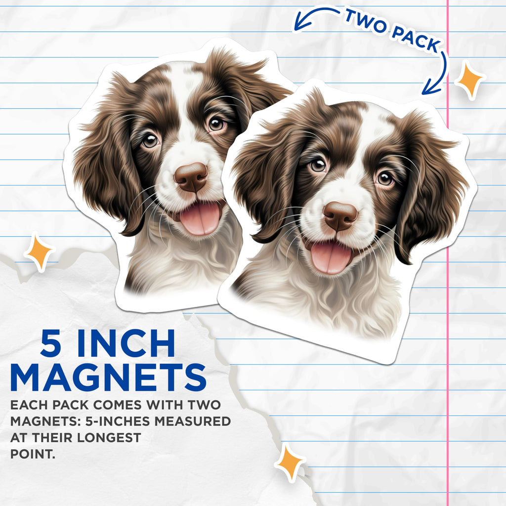 (2 Pack) Springer Spaniel Puppy Magnets - Dog Lover Decor - Happy Puppy Home Kitchen Accessories - 5 Inches On Longest Side - Thick Durable Magnet - Made in USA - MAG26180