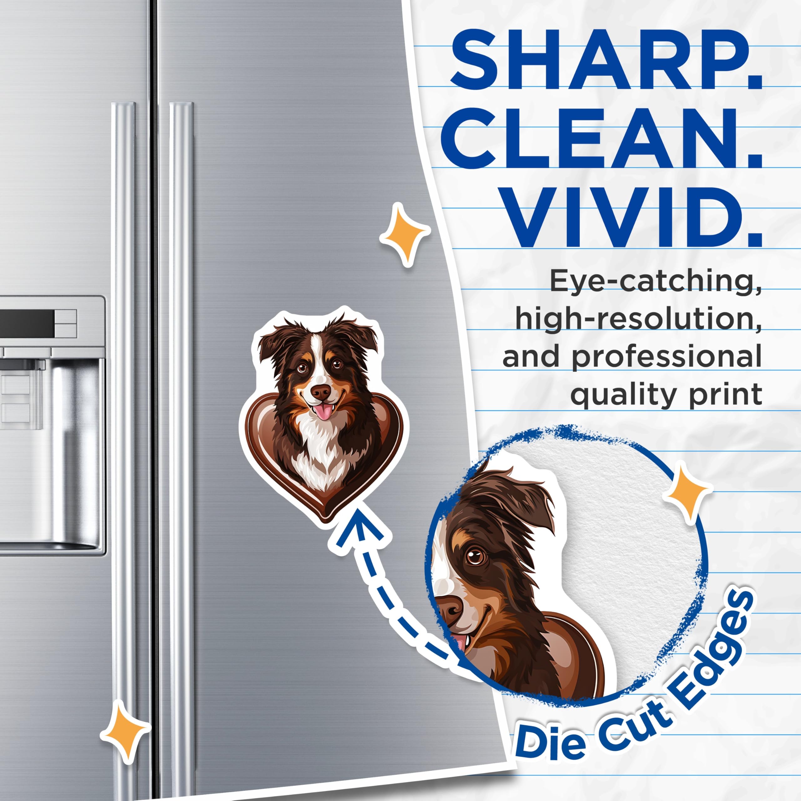 (2 Pack) Aussie Magnets - Australian Shepherd Decor - Dog Breed Fridge Decor - 5" On Longest Side - Premium Magnet - for Cars, Refrigerators, Toolboxes, Lockers - Made in USA - MAG16586