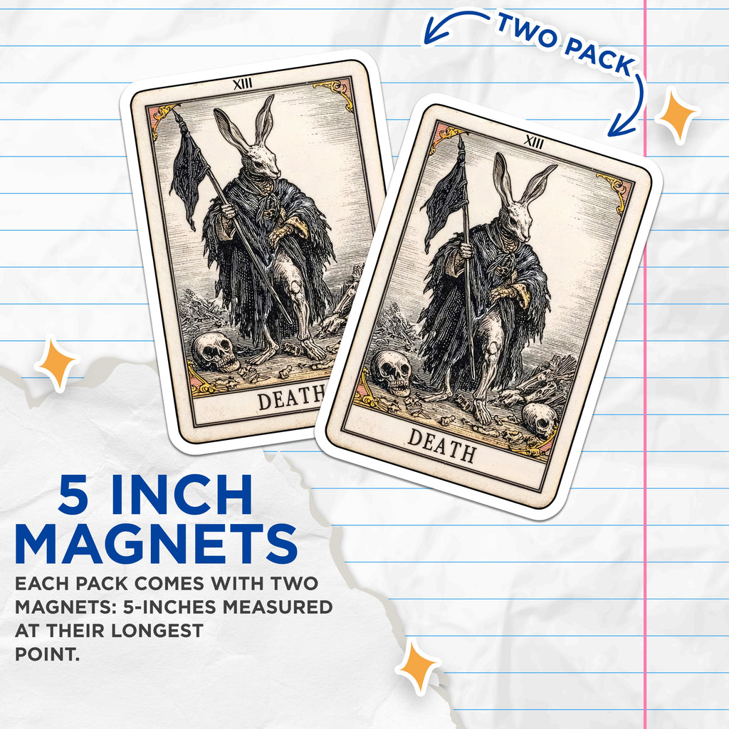 (2 Pack) Death Tarot Card Magnets - Rabbit Skeleton Art - Occult Decor XIII - 5 Inches On Longest Side - Thick Durable Magnet - Made in USA - MAG36716