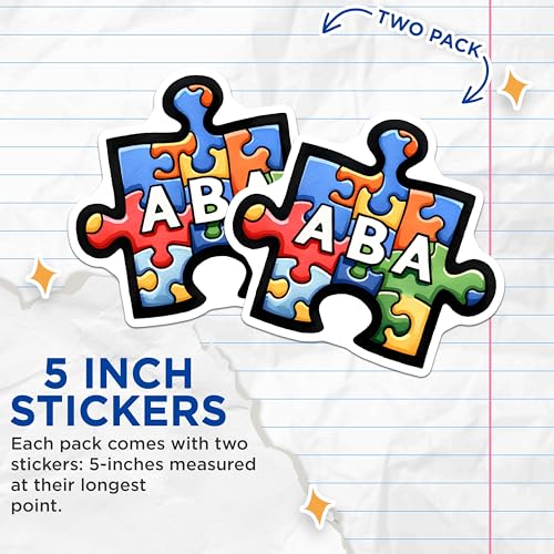 (2 Pack) ABA Puzzle Pieces Stickers - Autism Awareness Stickers - Educational Therapy Stickers - 5" On Longest Side - Sticks to Any Smooth Flat Surface - Made in USA - BMCS3166