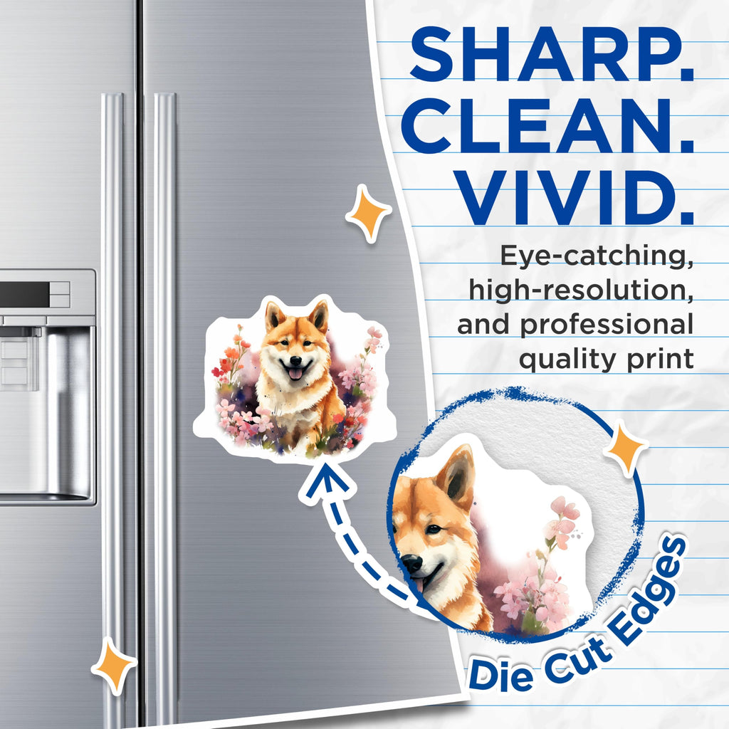 (2 Pack) Shiba Inu Magnets - Watercolor Dog Art - Cute Happy Animal Fridge Decor - Pet Owner Present - 5 Inches On Longest Side - Thick Durable Magnet - Made in USA - MAG30293