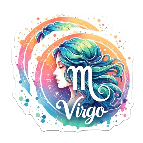 (2 Pack) Virgo Zodiac Sign Stickers - Astrology Art - Horoscope Design - 5" On Longest Side - Sticks to Smooth Flat Surfaces - Made in USA - BMCS6802