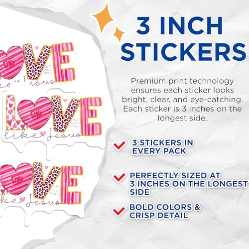 (3 Pack) Love Like Jesus Decals - Christian Decals - Heart Decal - 3 Inches On Longest Side - Easy Peel & Apply - Made in USA - 3MCS7711
