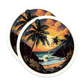 (2 Pack) Tropical Beach Magnets - Sunset Palm Tree Art - Ocean Lover Decor Hawaii Style - 5 Inches On Longest Side - Thick Durable Magnet - Made in USA - MAG39102