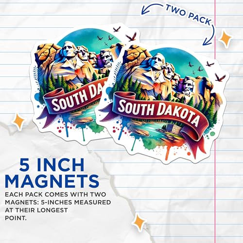 (2 Pack) South Dakota Magnets - Mount Rushmore Scenic - Travel Souvenir Collectible - 5" On Longest Side - for Cars, Fridges, Toolboxes - Made in USA - MAG6892