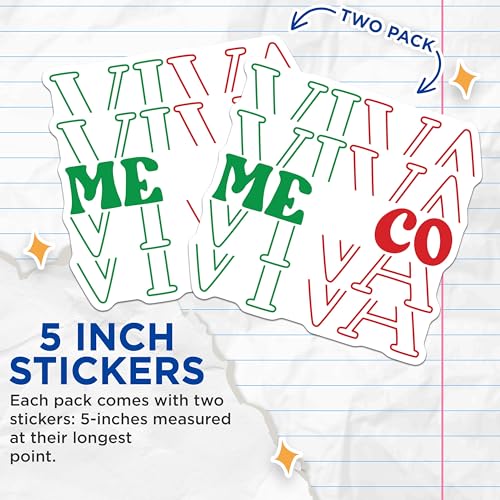 (2 Pack) Mexico Stickers - Travel Stickers - Mexican Flag Stickers - Cultural Heritage Stickers - 5" On Longest Side - Sticks to Any Smooth Flat Surface - Made in USA - BMCS3081