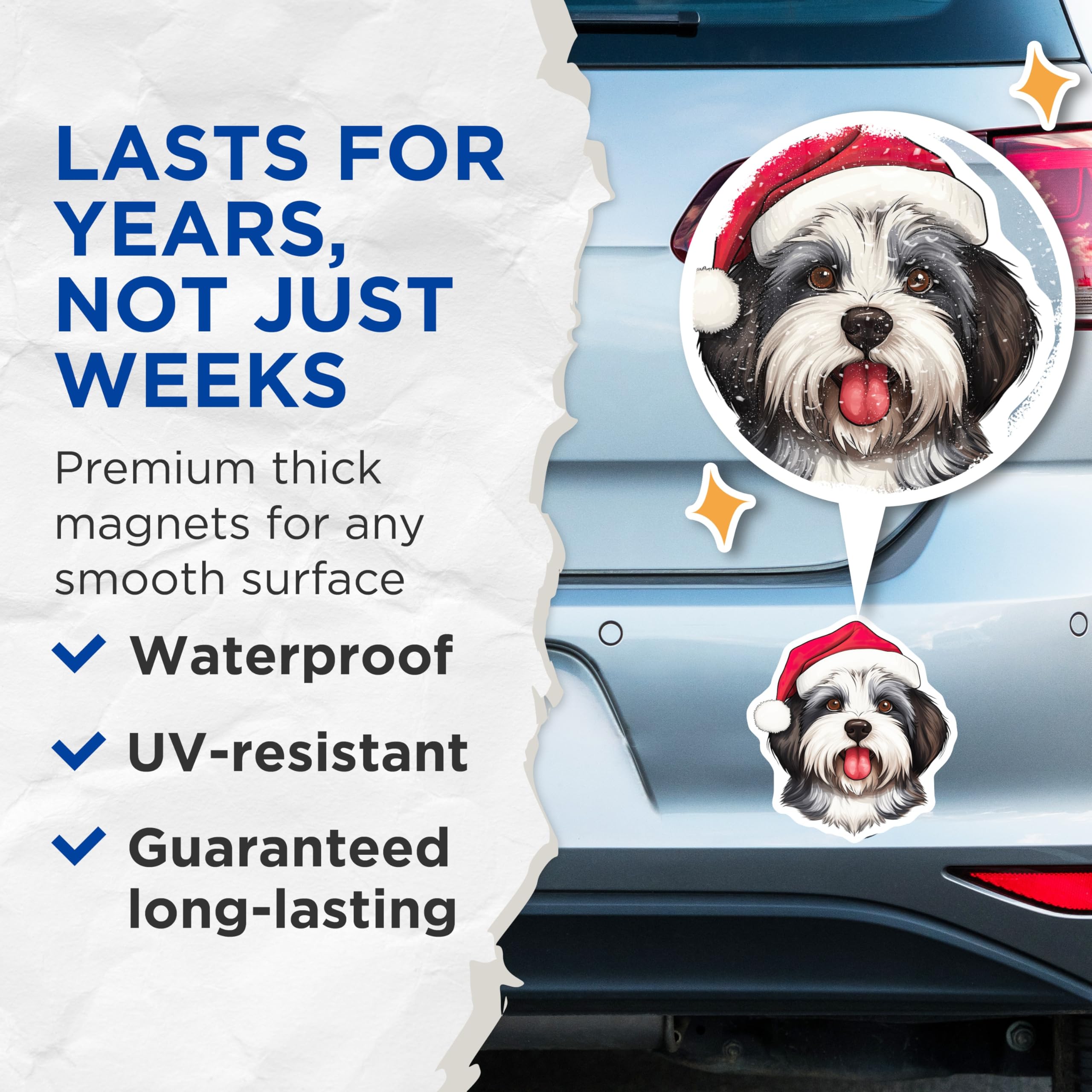 (2 Pack) Shih Tzu Christmas Dog Magnets - Santa Hat Puppy Refrigerator Magnets - Festive Pet Lover Decor - 5 Inches On Longest Side - Thick Durable Magnet - Made in USA - MAG27970