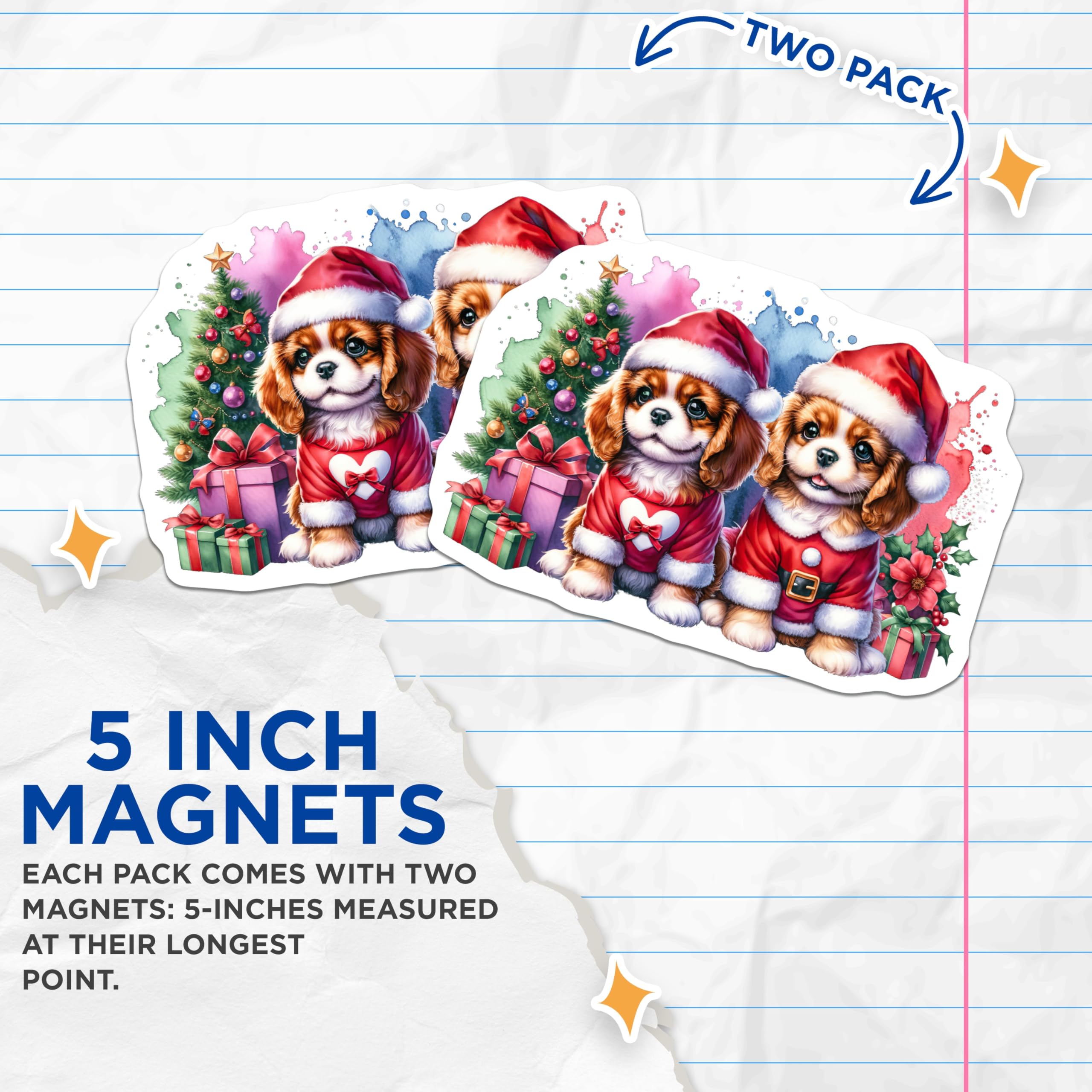 (2 Pack) Christmas Puppies Magnets - Santa Dog Decor - Holiday Refrigerator Magnets - 5 Inches On Longest Side - Thick Durable Magnet - Made in USA - MAG27072