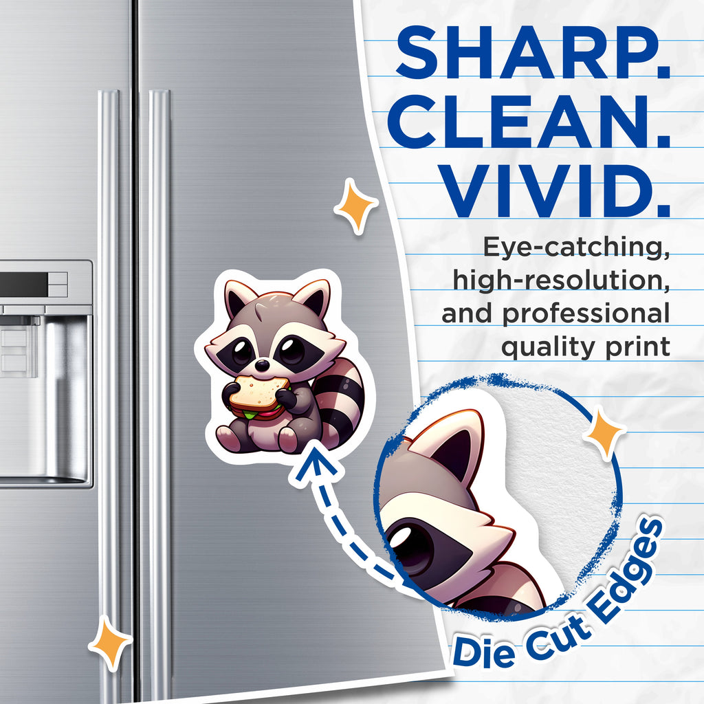 (2 Pack) Raccoon Magnets - Cute Animal Fridge Decor - Sandwich Lover Locker Accents - 5 Inches On Longest Side - Thick Durable Magnet - Made in USA - MAG37811