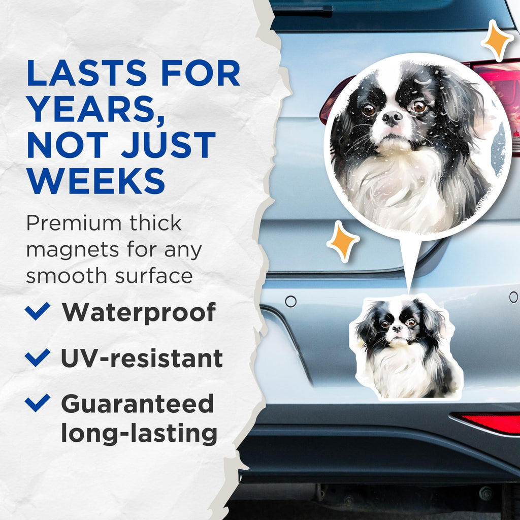 (2 Pack) Japanese Chin Magnets - Watercolor Pet Decor - Dog Lover Fridge Accents - 5 Inches On Longest Side - Thick Durable Magnet - Made in USA - MAG27657