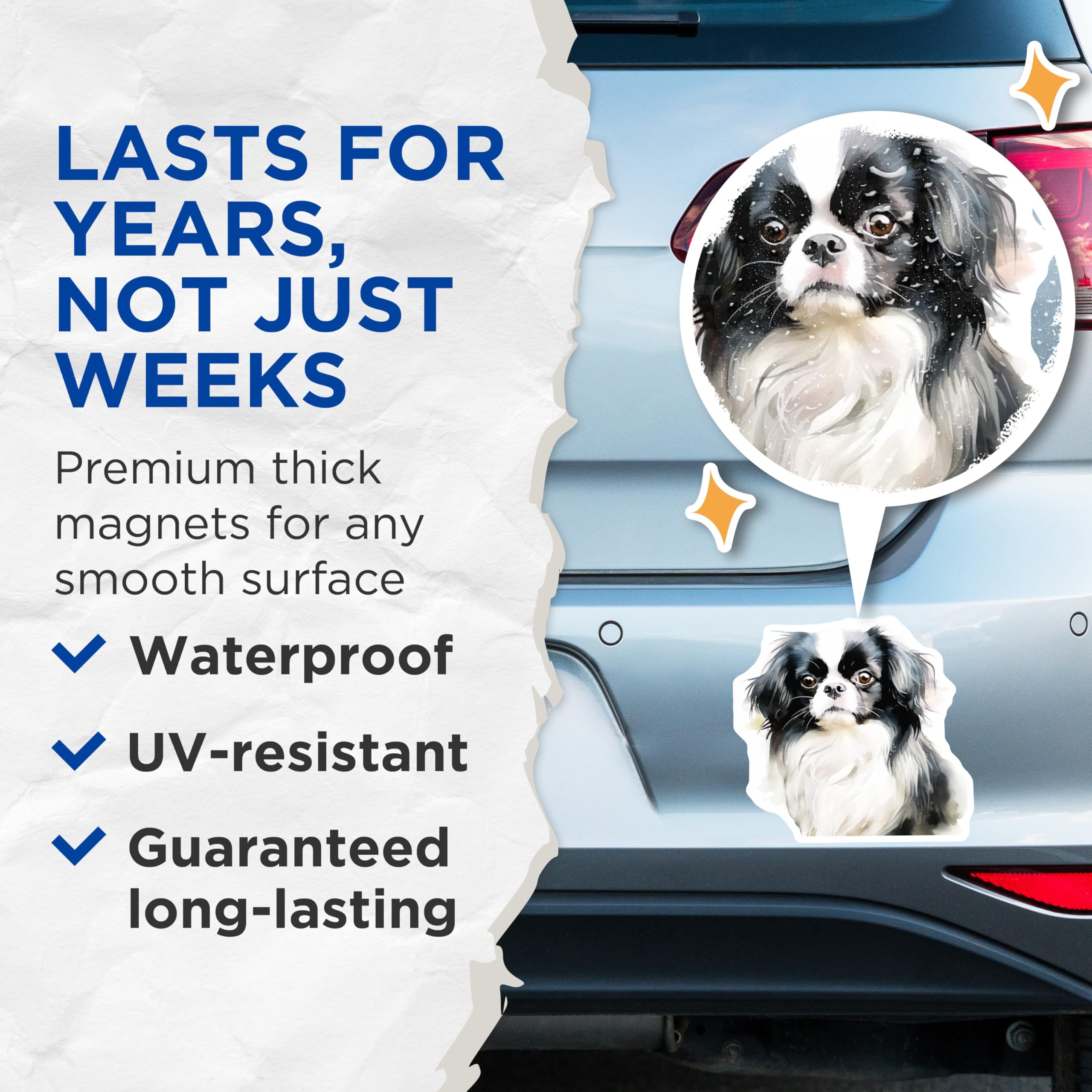 (2 Pack) Japanese Chin Magnets - Watercolor Pet Decor - Dog Lover Fridge Accents - 5 Inches On Longest Side - Thick Durable Magnet - Made in USA - MAG27657
