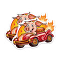 (2 Pack) Funny Pig Driving Hot Rod Magnets - BBQ Grill Master Fridge Decor - Hot Dog Car Kitchen Accessory - 5 Inches On Longest Side - Thick Durable Magnet - Made in USA - MAG38691
