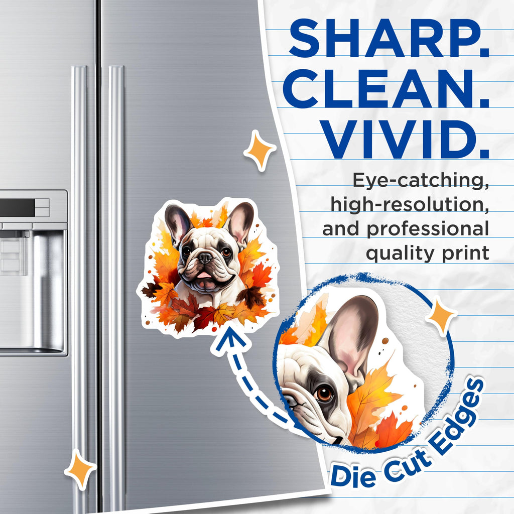(2 Pack) French Bulldog Magnets - Happy Fall Dog Decor - Autumn Pet Lover Fridge Accessory - Dog Mom Autumn Decor - 5 Inches On Longest Side - Thick Durable Magnet - Made in USA - MAG30427