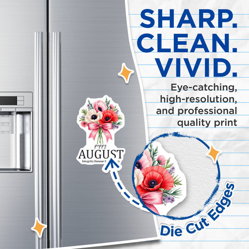 (2 Pack) August Birth Flower Magnets - Poppy Floral Decor - Watercolor Refrigerator Art - 5 Inches On Longest Side - Thick Durable Magnet - Made in USA - MAG36953