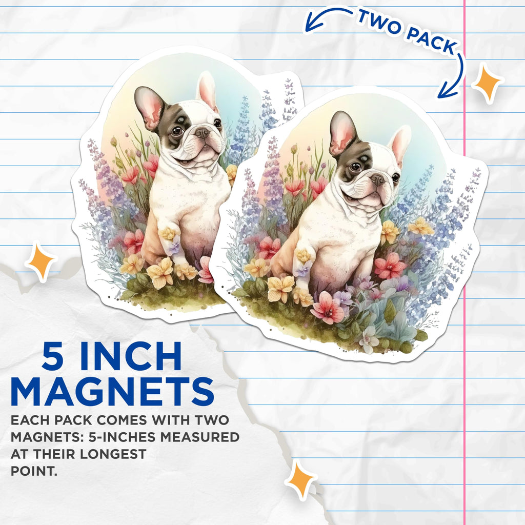 (2 Pack) French Bulldog Magnets - Floral Dog Art - Refrigerator Magnets - 5" On Longest Side - Premium Magnet - for Cars, Refrigerators, Toolboxes, Lockers - Made in USA - MAG16207