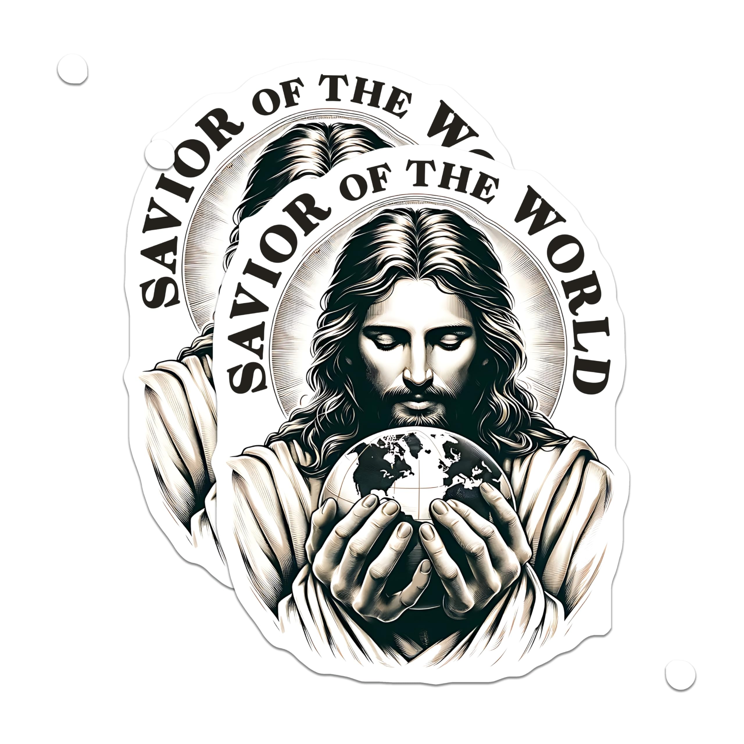 (2 Pack) Savior of the World Jesus Magnets - Christian Religious Faith Decor - Spiritual Devotional Art - 5 Inches On Longest Side - Thick Durable Magnet - Made in USA - MAG27447