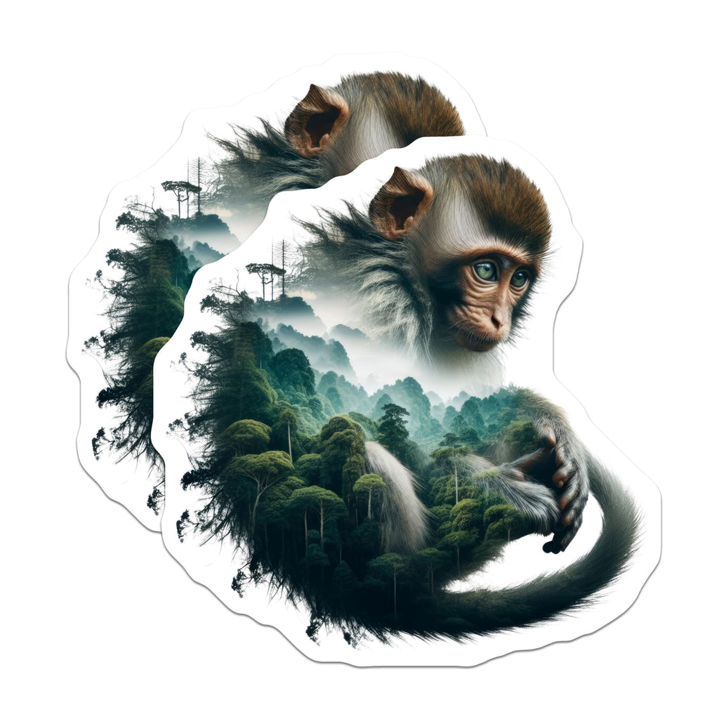 (2 Pack) Monkey Jungle Stickers - Animal Decals - Nature Inspired Illustration - 5" On Longest Side - Sticks to Smooth Flat Surfaces - Made in USA - BMCS14757