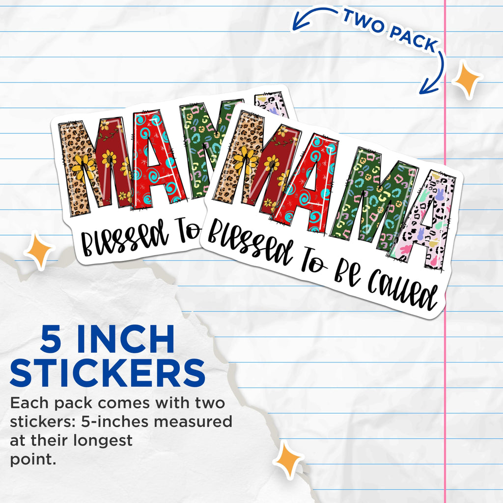(2 Pack) Mama Stickers - Blessed to Be Called Mama - Patterned Letter Stickers - 5" On Longest Side - Sticks to Smooth Flat Surfaces - Made in USA - BMCS14924