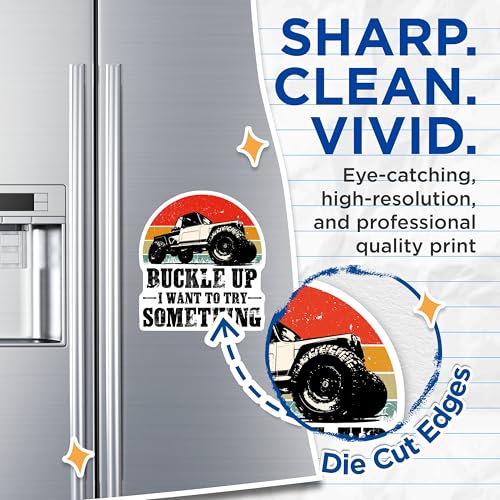 (2 Pack) Buckle Up I Want to Try Something Magnets - Off-Road Truck Magnets - Adventure Enthusiast Magnets - 5" On Longest Side - for Cars, Fridges, Toolboxes - Made in USA - MAG3952