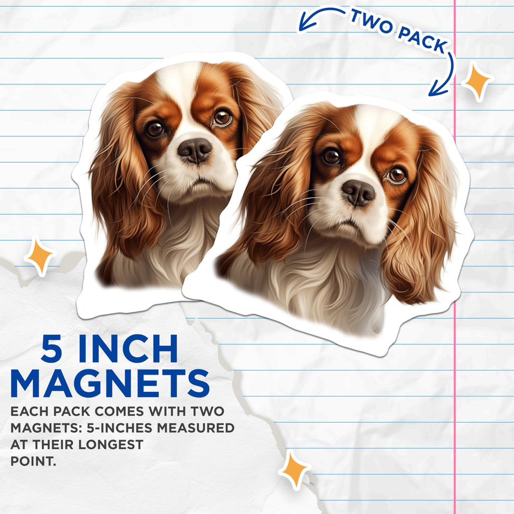 (2 Pack) Cavalier King Charles Spaniel Magnets - Dog Lover Decor - Pet Parent Refrigerator Magnets - 5 Inches On Longest Side - Thick Durable Magnet - Made in USA - MAG25247