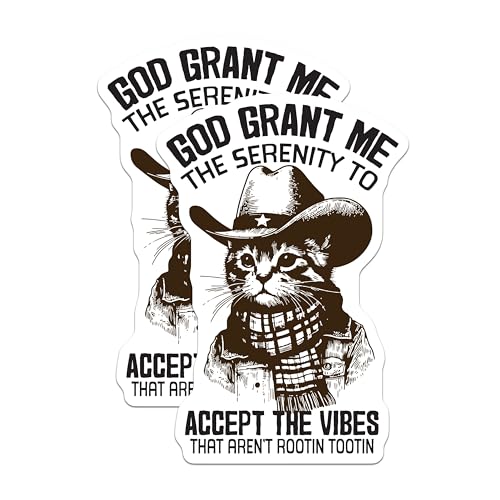 (2 Pack) Serenity Cat Stickers - Cowboy Cat Decal - Inspirational Sticker - 5" On Longest Side - Sticks to Smooth Flat Surfaces - Made in USA - BMCS6002