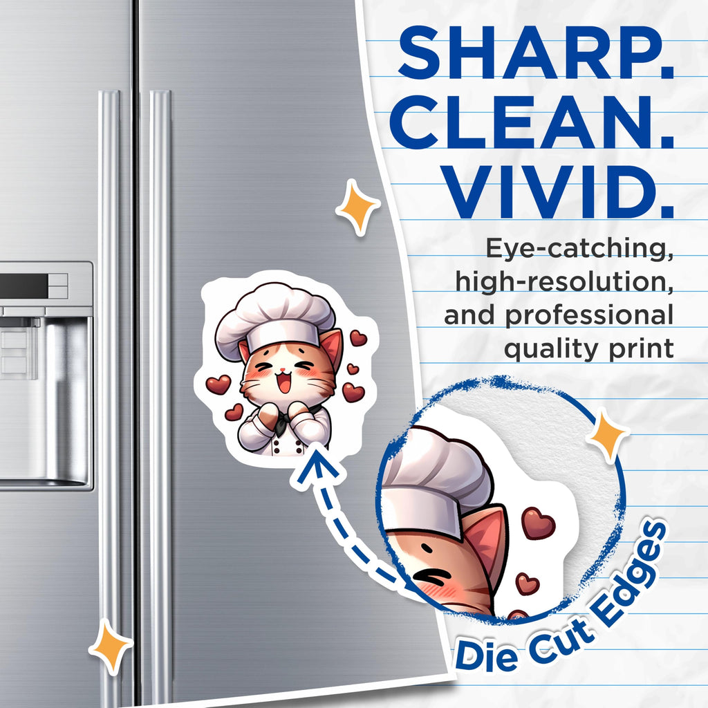 (2 Pack) Cat Chef Magnets - Cute Kitty Kitchen Decor - Culinary Feline Appliance Art - 5 Inches On Longest Side - Thick Durable Magnet - Made in USA - MAG22195