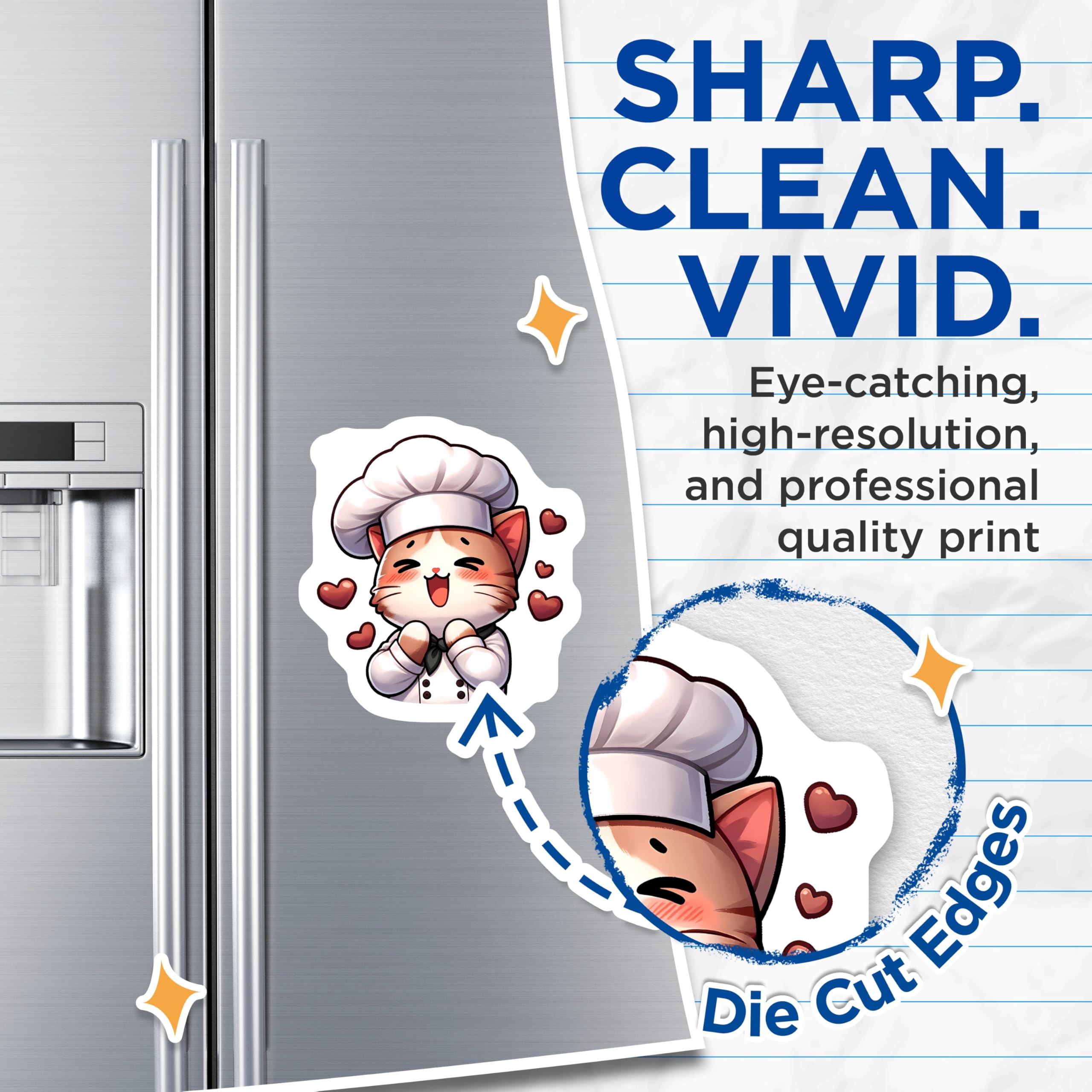 (2 Pack) Cat Chef Magnets - Cute Kitty Kitchen Decor - Culinary Feline Appliance Art - 5 Inches On Longest Side - Thick Durable Magnet - Made in USA - MAG22195