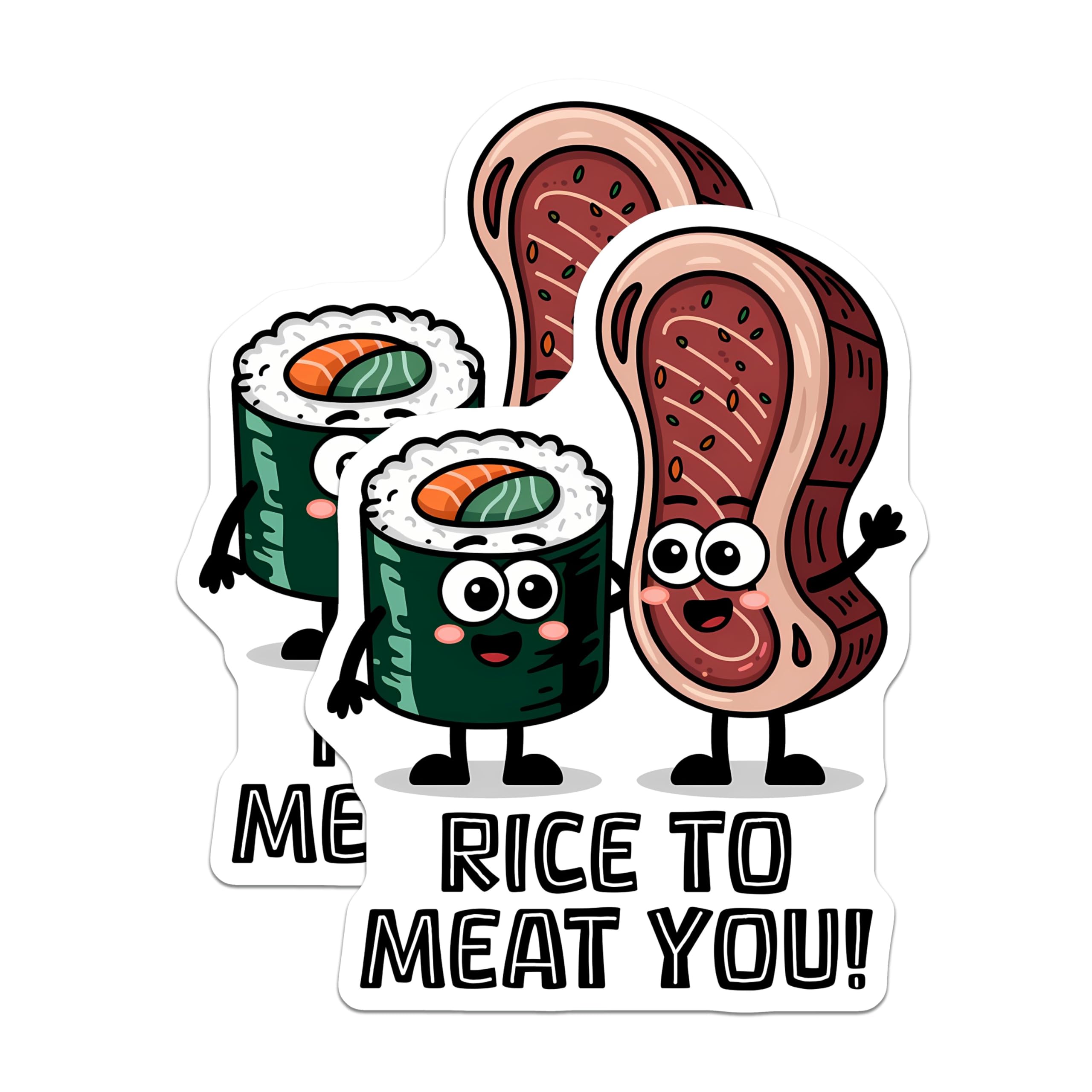 (2 Pack) Funny Food Puns Magnets - Sushi and Steak - Rice to Meat You Humorous Refrigerator Decor - 5" On Longest Side - for Cars, Fridges, Toolboxes - Made in USA - MAG7641