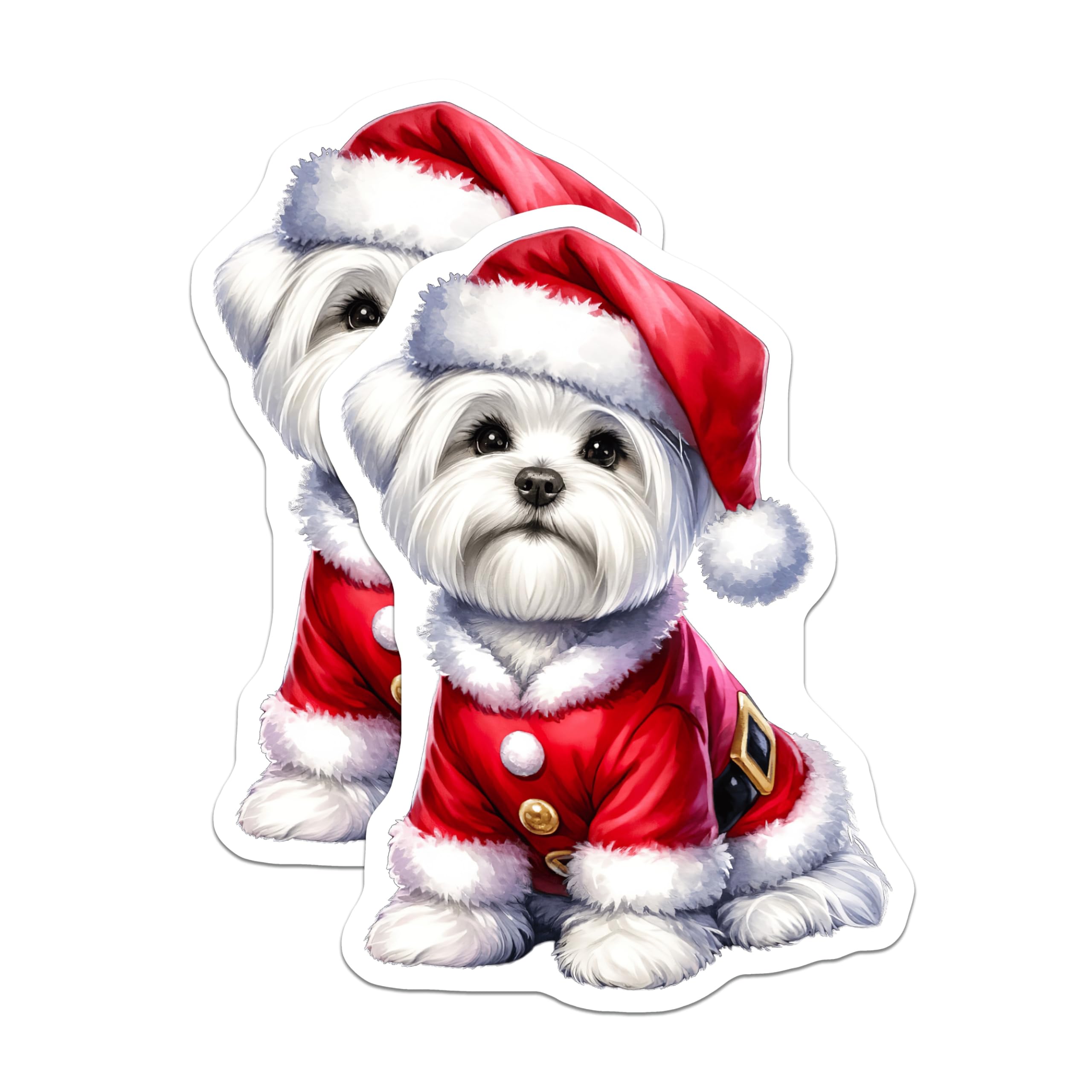 (2 Pack) Christmas Dog Magnets - Santa Maltese Decor - Holiday Pet Accessory - 5 Inches On Longest Side - Thick Durable Magnet - Made in USA - MAG26771