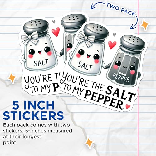 (2 Pack) Youre The Salt to My Pepper Stickers - Cute Couple - Fun Kitchen Decor Stickers - Romantic Food Stickers - 5" On Longest Side - Sticks to Any Smooth Flat Surface - Made in USA - BMCS3559