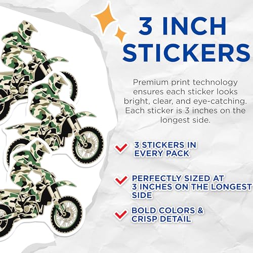 (3 Pack) Camo Motocross Decals - Military Dirt Bike - Off Road Vehicle - 3 Inches On Longest Side - Easy Peel & Apply - Made in USA - 3MCS4456