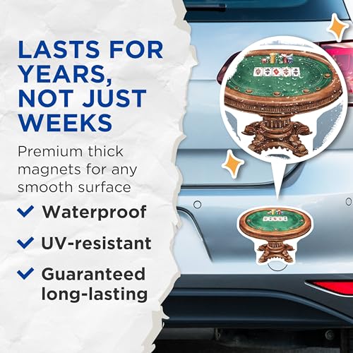 (2 Pack) Poker Table Design Magnets - Casino Theme - Playing Cards Art - Game Room Decor - 5" On Longest Side - for Cars, Fridges, Toolboxes - Made in USA - MAG6655