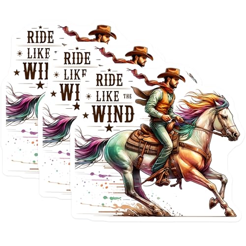 (3 Pack) Cowboy Horse Decals - Ride Like The Wind Stickers - Western Laptop Decal- 3 Inches On Longest Side - Easy Peel & Apply - Made in USA - 3MCS5684
