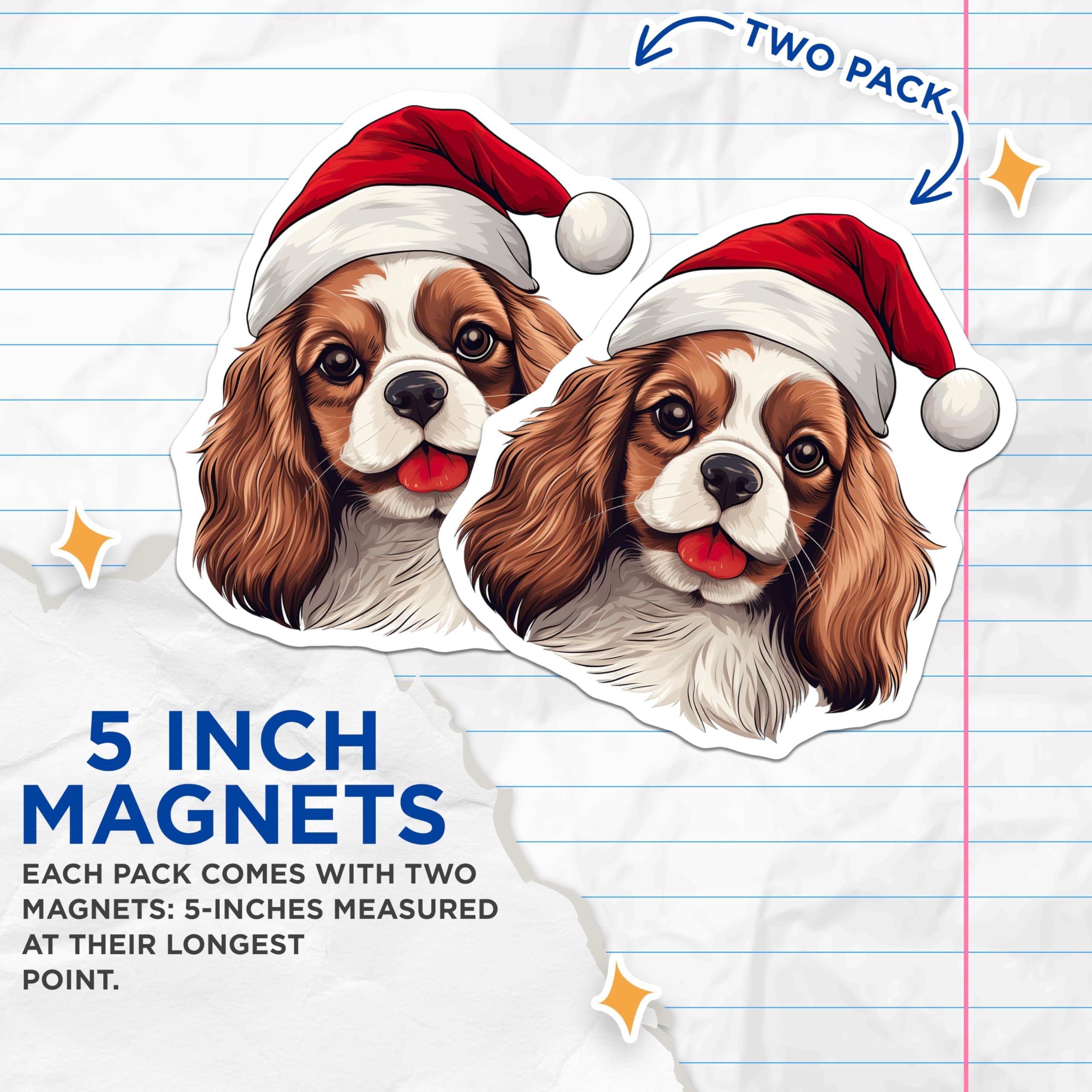 (2 Pack) Cavalier King Charles Spaniel Magnets - Christmas Dog Decor - Holiday Pet Lover Kitchen Fridge Magnet Set - 5 Inches On Longest Side - Thick Durable Magnet - Made in USA - MAG26686