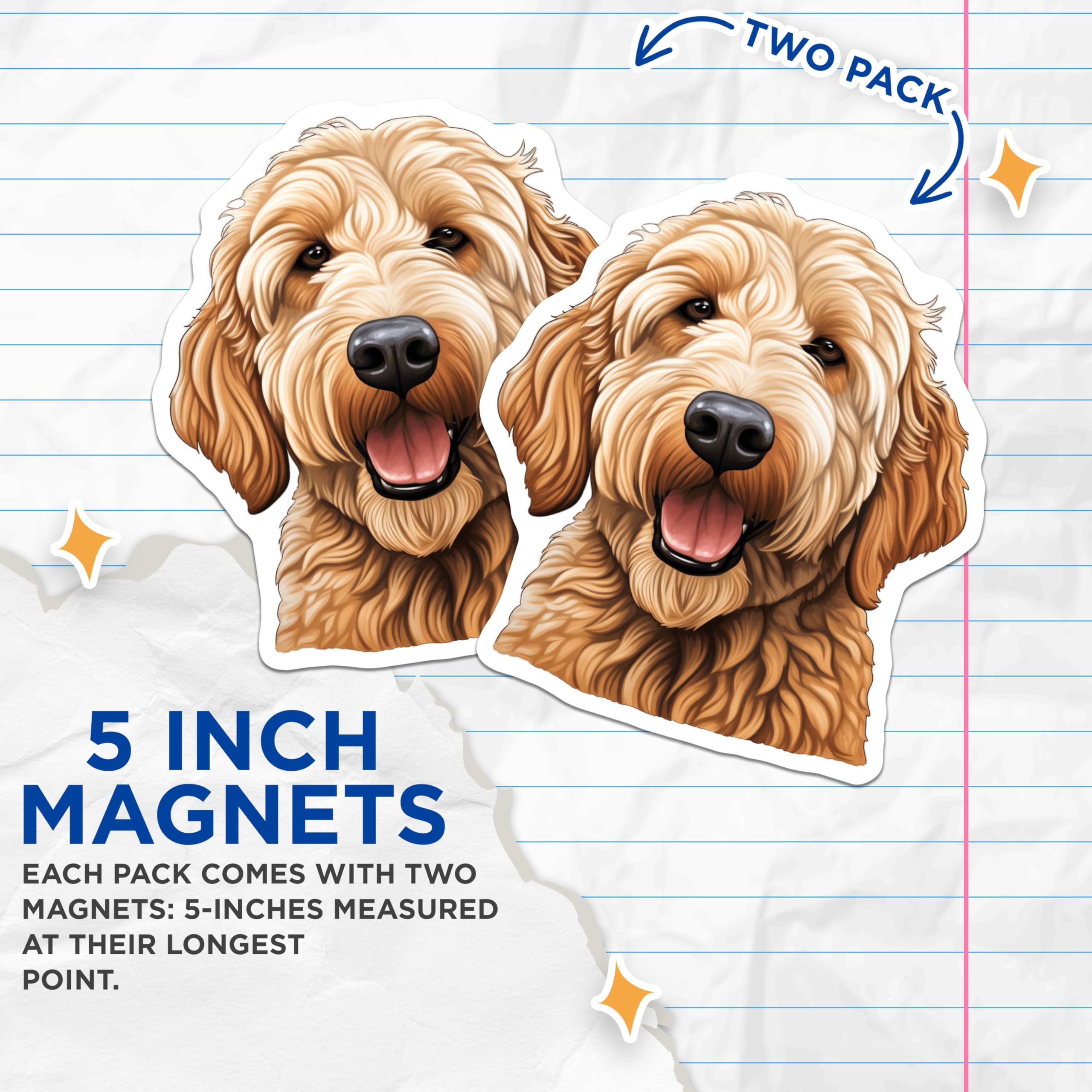 (2 Pack) Goldendoodle Dog Magnets - Dog Lover Kitchen Decor - Pet Parent Refrigerator - 5 Inches On Longest Side - Thick Durable Magnet - Made in USA - MAG26695