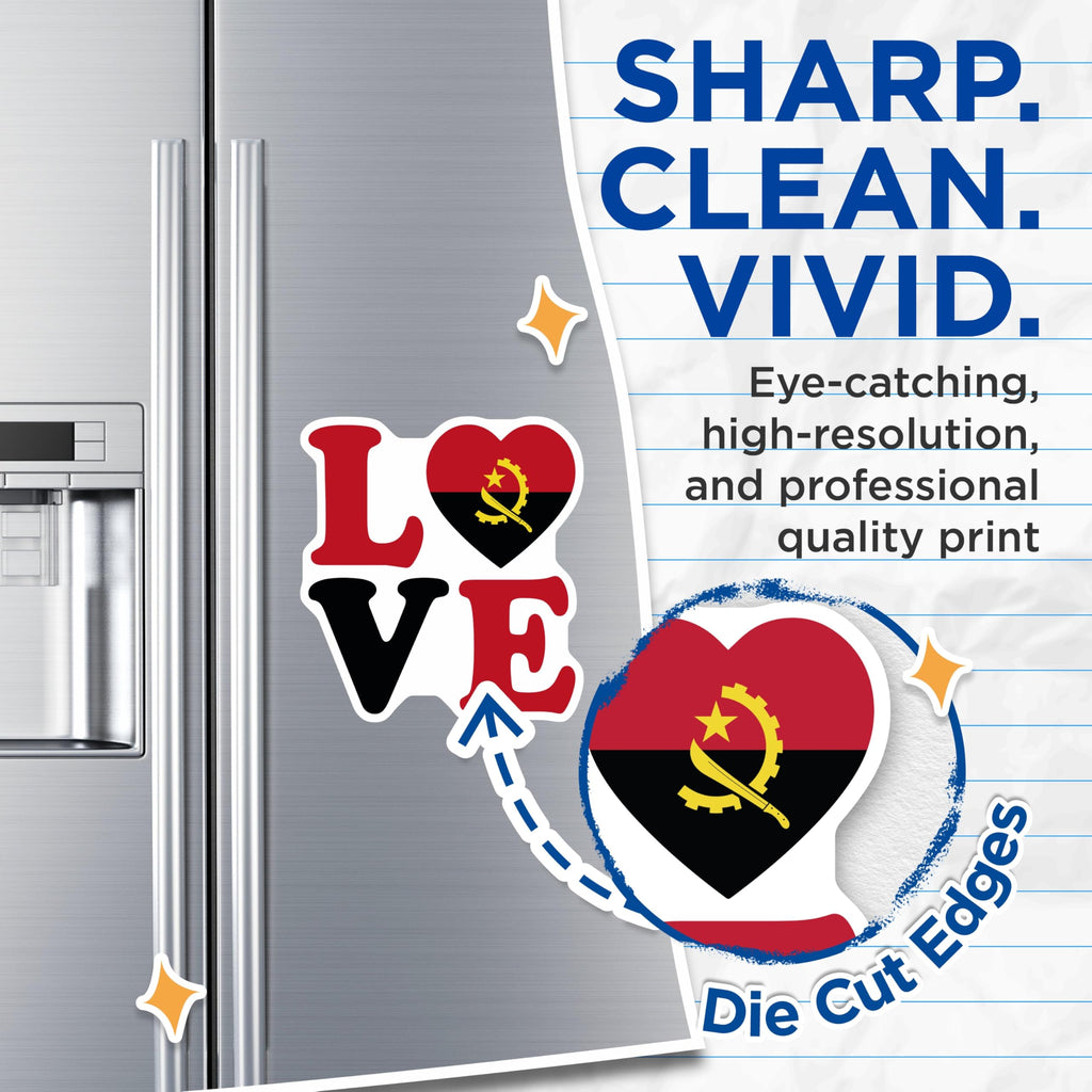 (2 Pack) Angola Flag Magnets - I Love Angola Decor - Angolan Pride Souvenir - 5" On Longest Side - Premium Magnet - for Cars, Refrigerators, Toolboxes, Lockers - Made in USA - MAG17350