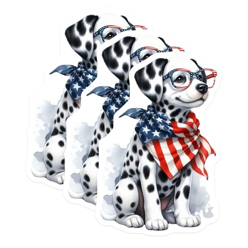 (3 Pack) Dalmatian Decals - Patriotic Dog Decal - American Flag Decal- 3 Inches On Longest Side - Easy Peel & Apply - Made in USA - 3MCS5204