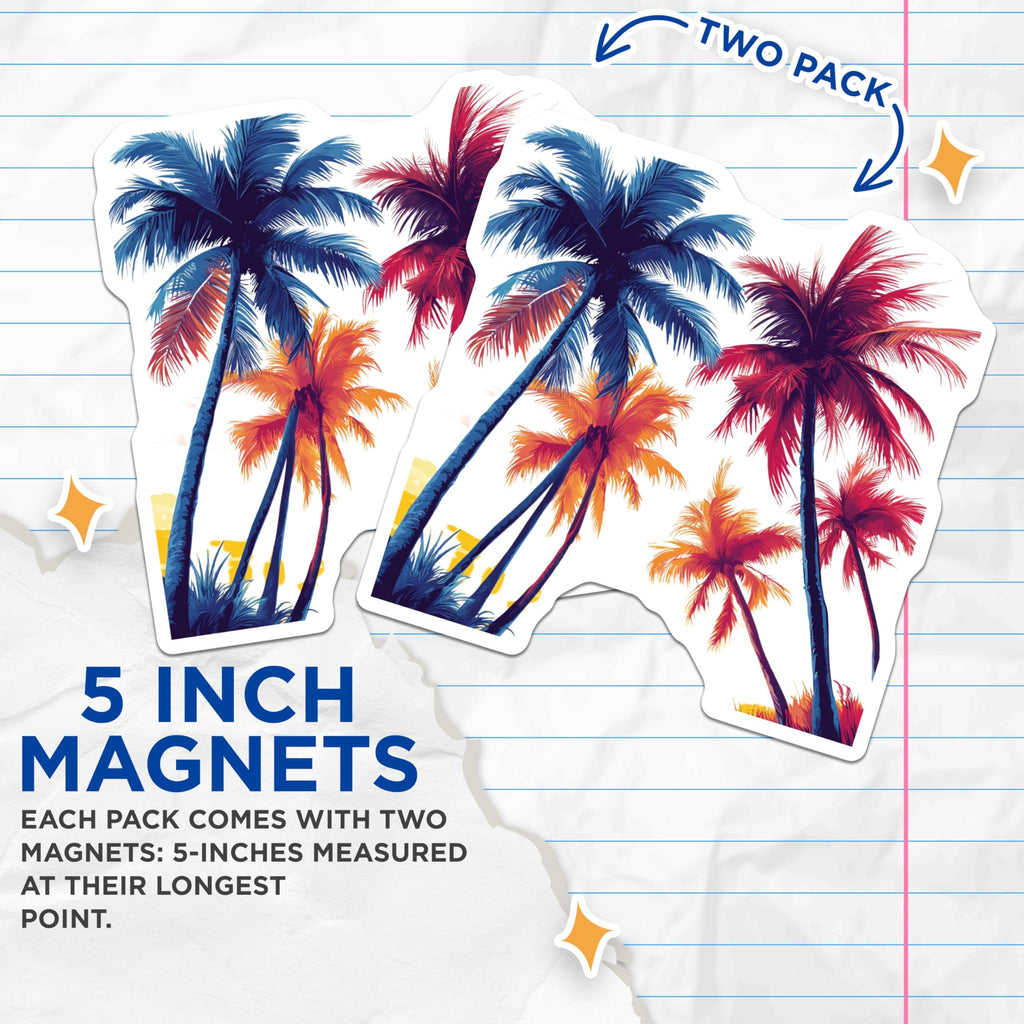 (2 Pack) Vaporwave Palm Tree Magnets - Retro Tropical Decor - Aesthetic Fridge Locker Magnets - 5 Inches On Longest Side - Thick Durable Magnet - Made in USA - MAG25775