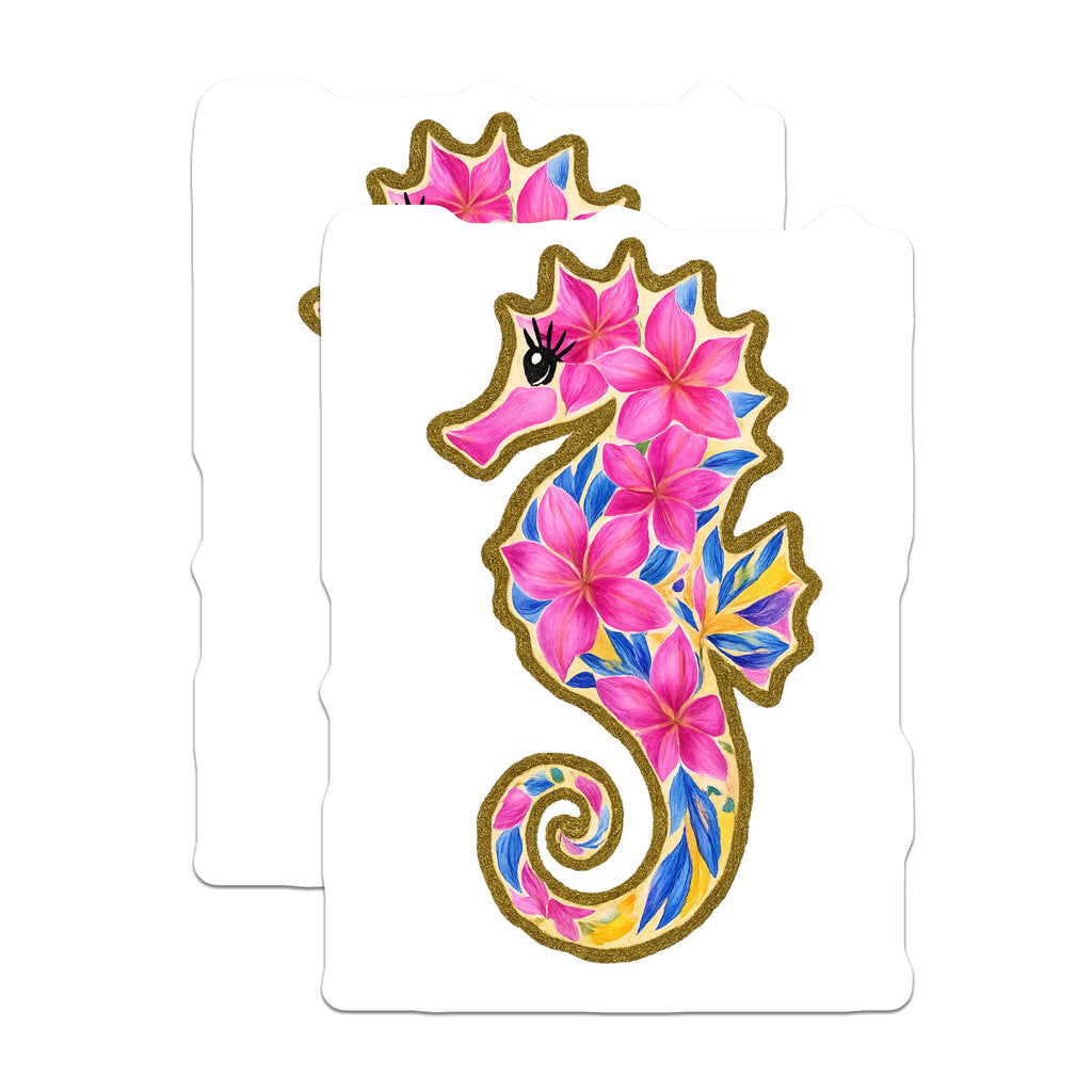 (2 Pack) Seahorse Magnets - Tropical Floral Design - Boho Ocean Decor - Whimsical Marine Life Art - Coastal Fridge Accent - 5 Inches On Longest Side - Thick Durable Magnet - Made in USA - MAG37495