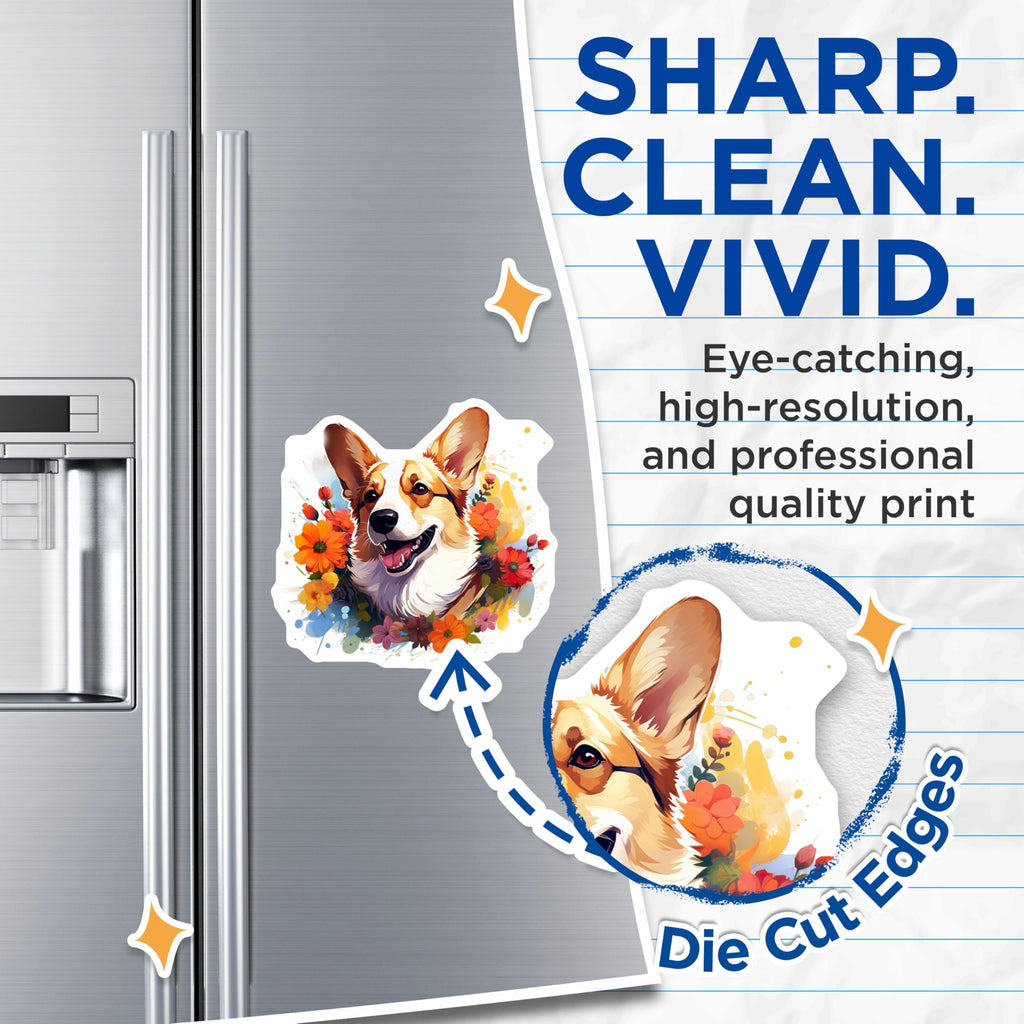 (2 Pack) Corgi Dog Magnets - Floral Pet Lover Fridge Magnets - Whimsical Dog Mom Accessory - 5 Inches On Longest Side - Thick Durable Magnet - Made in USA - MAG27549