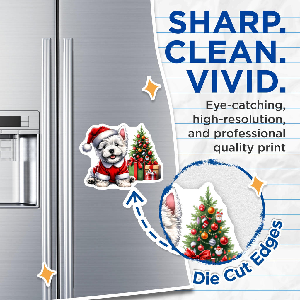 (2 Pack) Westie Christmas Dog Magnets - Cute Puppy Holiday Decor - Festive Refrigerator Accessories - 5 Inches On Longest Side - Thick Durable Magnet - Made in USA - MAG28878