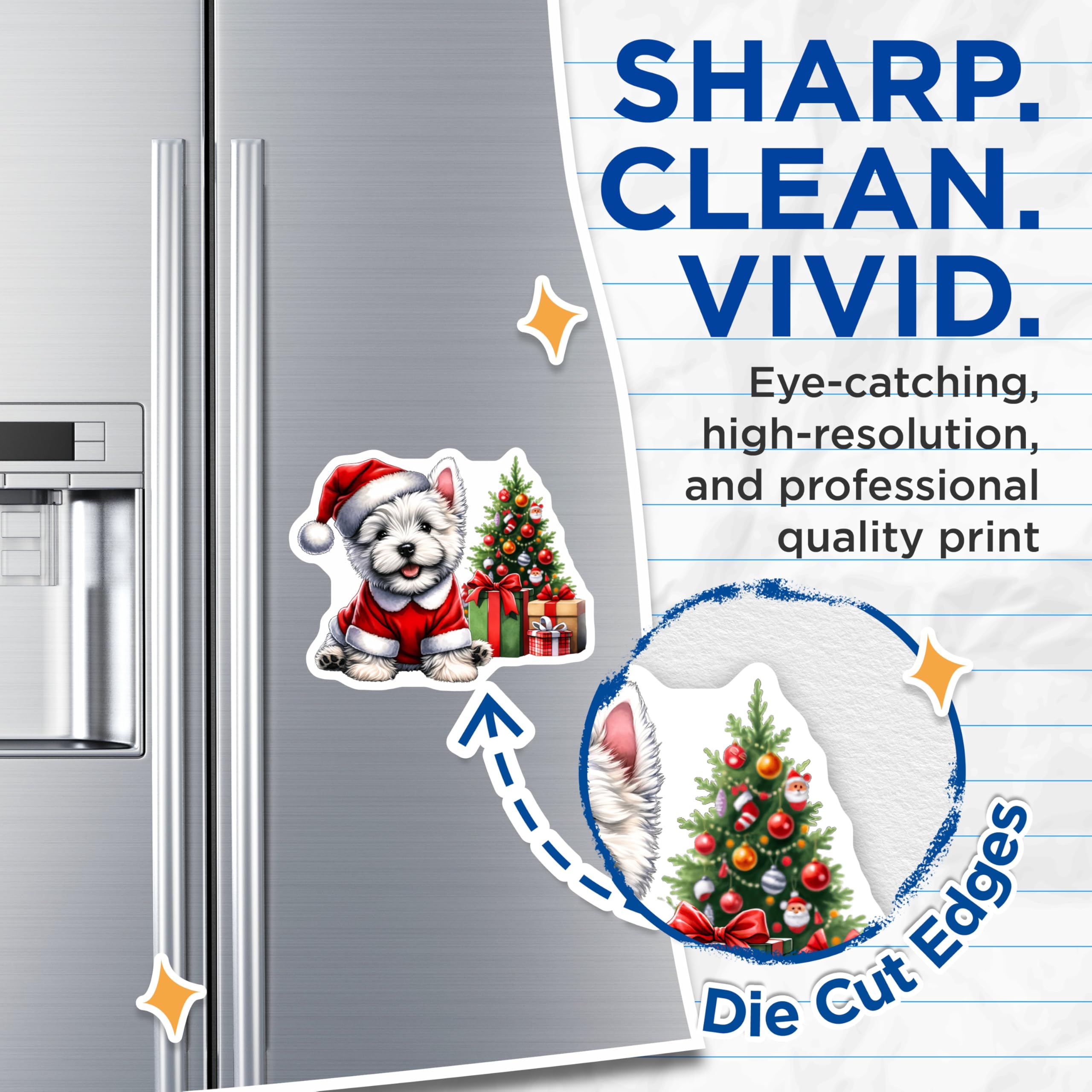 (2 Pack) Westie Christmas Dog Magnets - Cute Puppy Holiday Decor - Festive Refrigerator Accessories - 5 Inches On Longest Side - Thick Durable Magnet - Made in USA - MAG28878