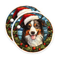 (2 Pack) Christmas Aussie Dog Magnets - Santa Hat Pet - Stained Glass Holiday Decor for Fridge - 5 Inches On Longest Side - Thick Durable Magnet - Made in USA - MAG28143