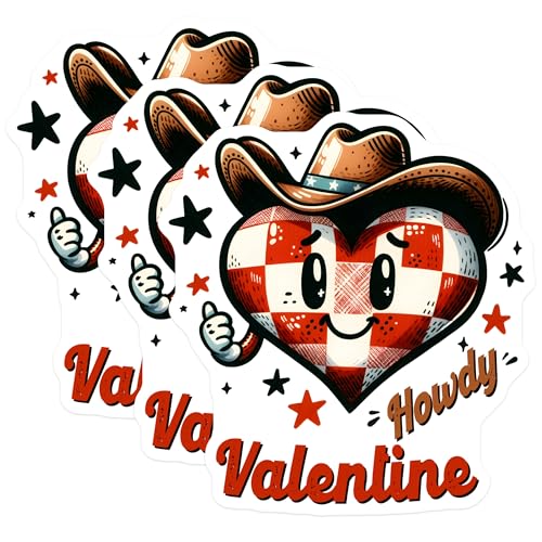 (3 Pack) Cowboy Heart Decals - Howdy Valentine Decal - Western Love Stickers - 3 Inches On Longest Side - Easy Peel & Apply - Made in USA - 3MCS1915