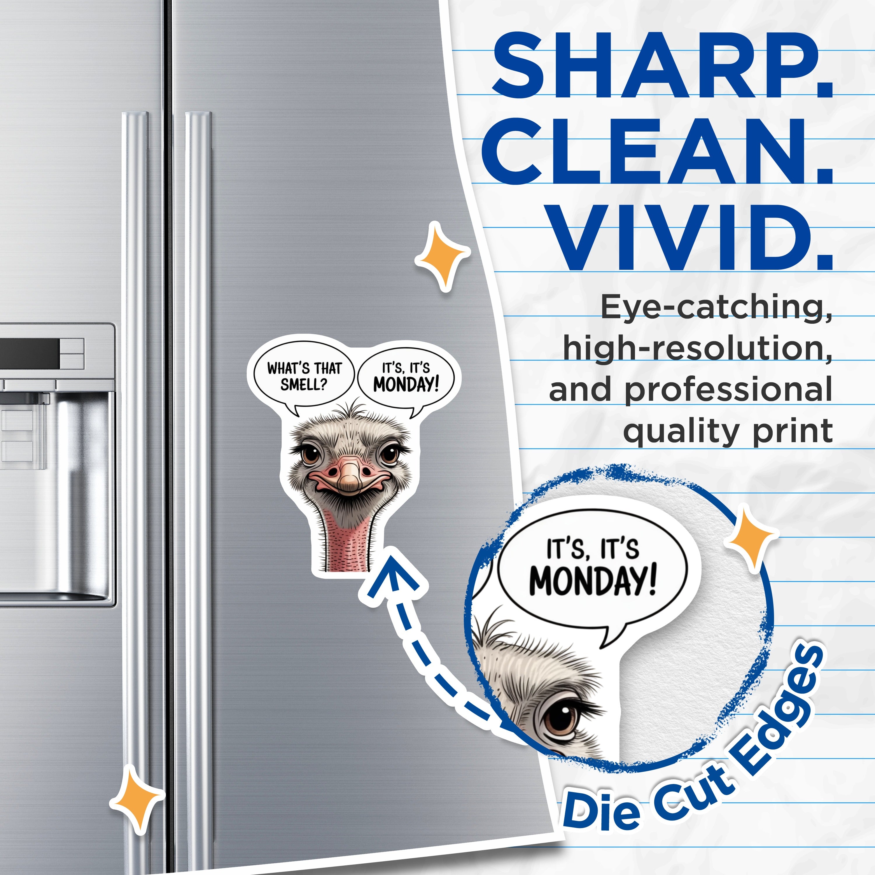 (2 Pack) Ostrich Monday Magnets - Funny Work Humor Decor - Relatable Fridge Gag - Bird Lover Office Accessory - 5 Inches On Longest Side - Thick Durable Magnet - Made in USA - MAG39075