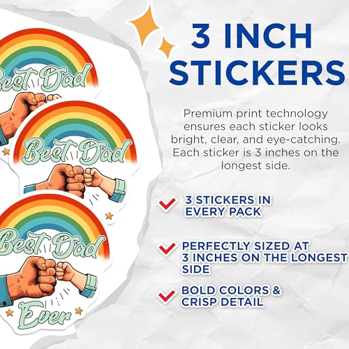 (3 Pack) Best Dad Ever Decals - Rainbow Fist Bump - Father Figure Decal - 3 Inches On Longest Side - Easy Peel & Apply - Made in USA - 3MCS6240