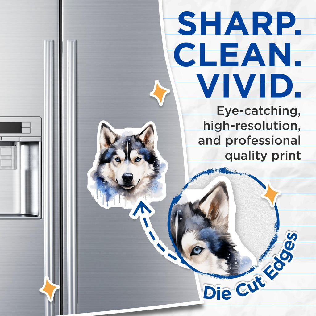(2 Pack) Watercolor Husky Dog Magnets - Siberian Husky Pet Owner Decor - Animal Lover Kitchen Fridge - 5 Inches On Longest Side - Thick Durable Magnet - Made in USA - MAG29910