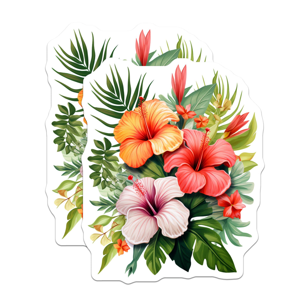 (2 Pack) Tropical Hibiscus Flower Magnets - Vibrant Hawaiian Floral Home Decor - Exotic Botanical Art for Refrigerator - 5 Inches On Longest Side - Thick Durable Magnet - Made in USA - MAG19682